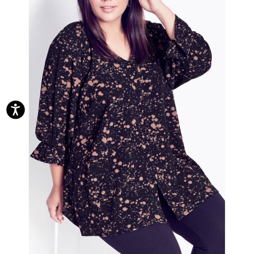 Arna York collection size 22/24 tunic. Black and tan splatter pattern nwt